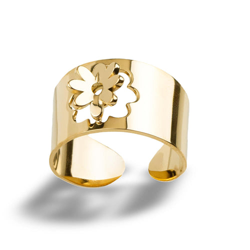 Anillo ajustable ancho con flor 3d 13mm