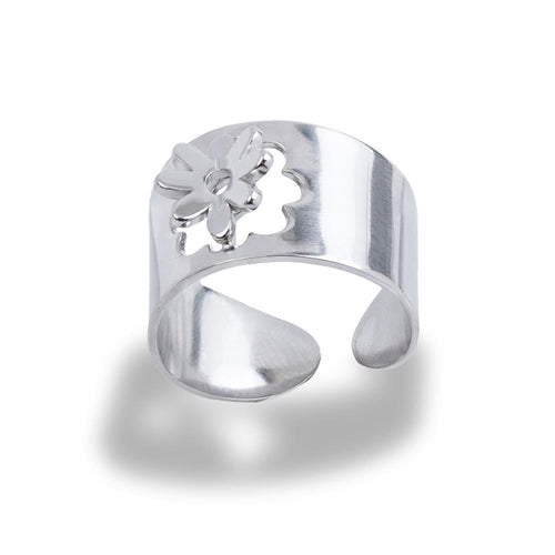 Anillo ajustable ancho con flor 3d 13mm