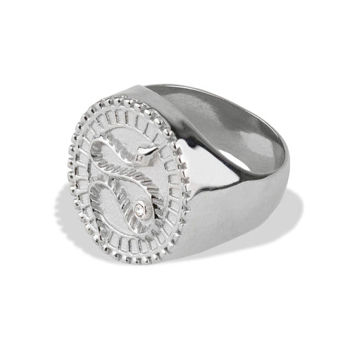 Anillo circular con serpiente y cristal 21mm