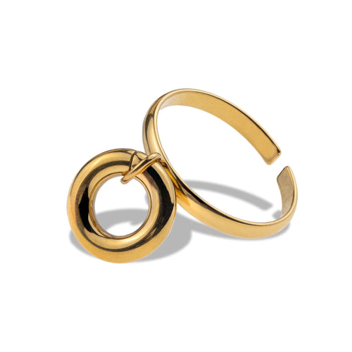 Anillo ajustable liso con aro colgante 2mm