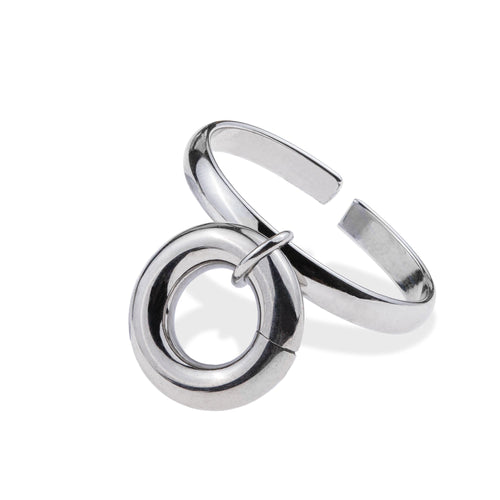 Anillo ajustable liso con aro colgante 2mm