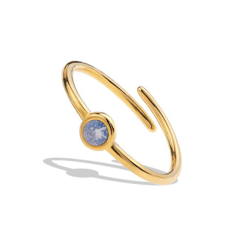 Anillo ajustable liso con piedra biselada opalo blanca 1mm