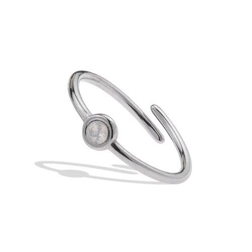 Anillo ajustable liso con piedra biselada opalo blanca 1mm