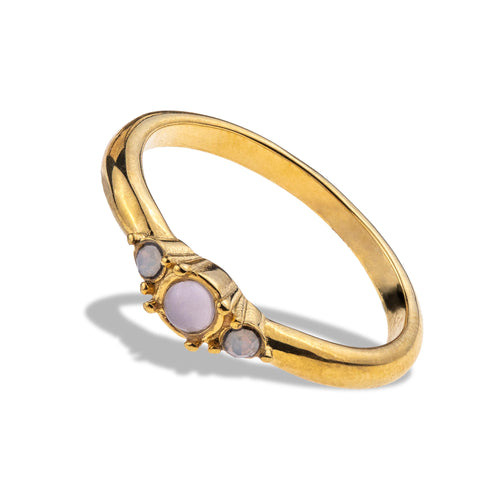 Anillo liso con triple piedra de opalo blanca 4mm