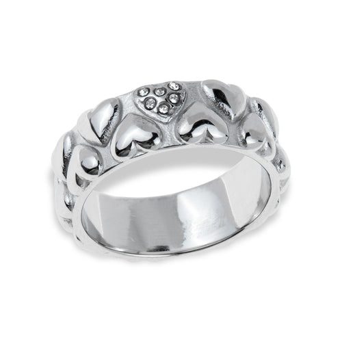 Anillo con textura de corazones y cristales 7mm