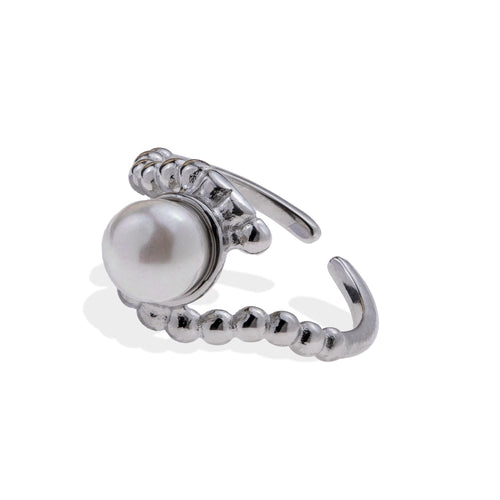 Anillo ajustable diseño de esferas y perla enlazada 11mm
