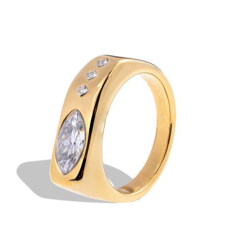 Anillo liso con cristales marquise y rombo 7mm