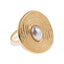 Anillo ajustable circular con espiral y perla ovalada 22mm