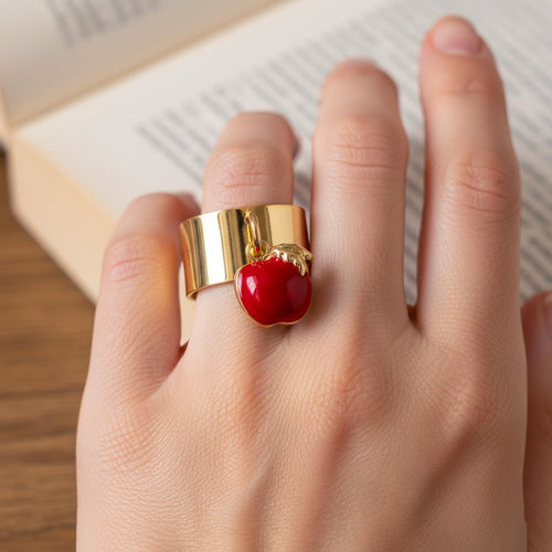 Anillo ajustable liso con dije de manzana esmaltada 10mm