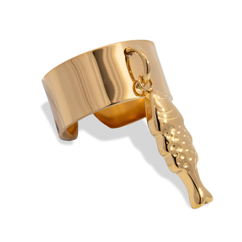 Anillo ajustable liso con dije de pez 10mm