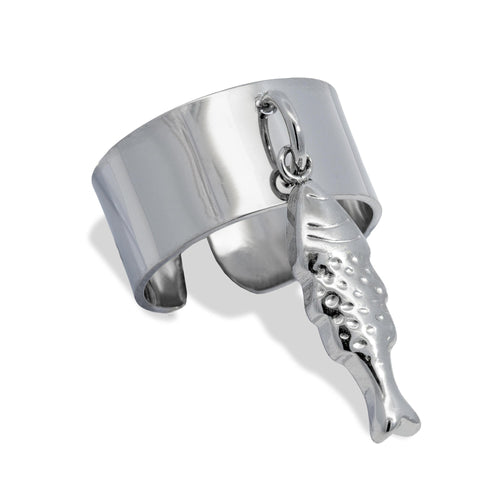 Anillo ajustable liso con dije de pez 10mm