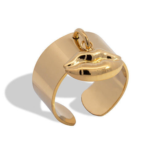 Anillo ajustable liso con dije de labios 10mm