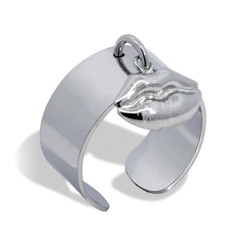 Anillo ajustable liso con dije de labios 10mm