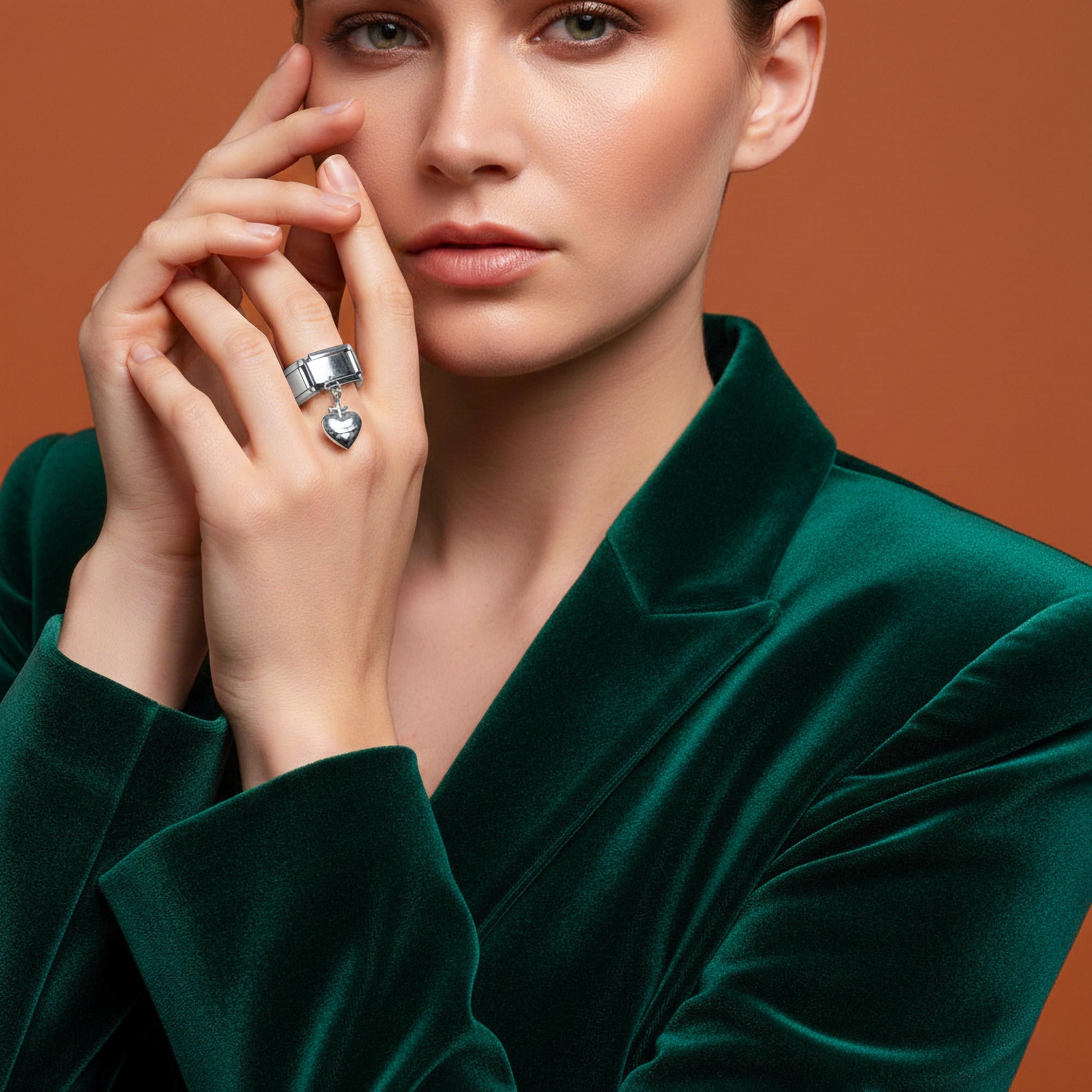 Anillo eslabon italiano del Sagrado Corazon 9mm