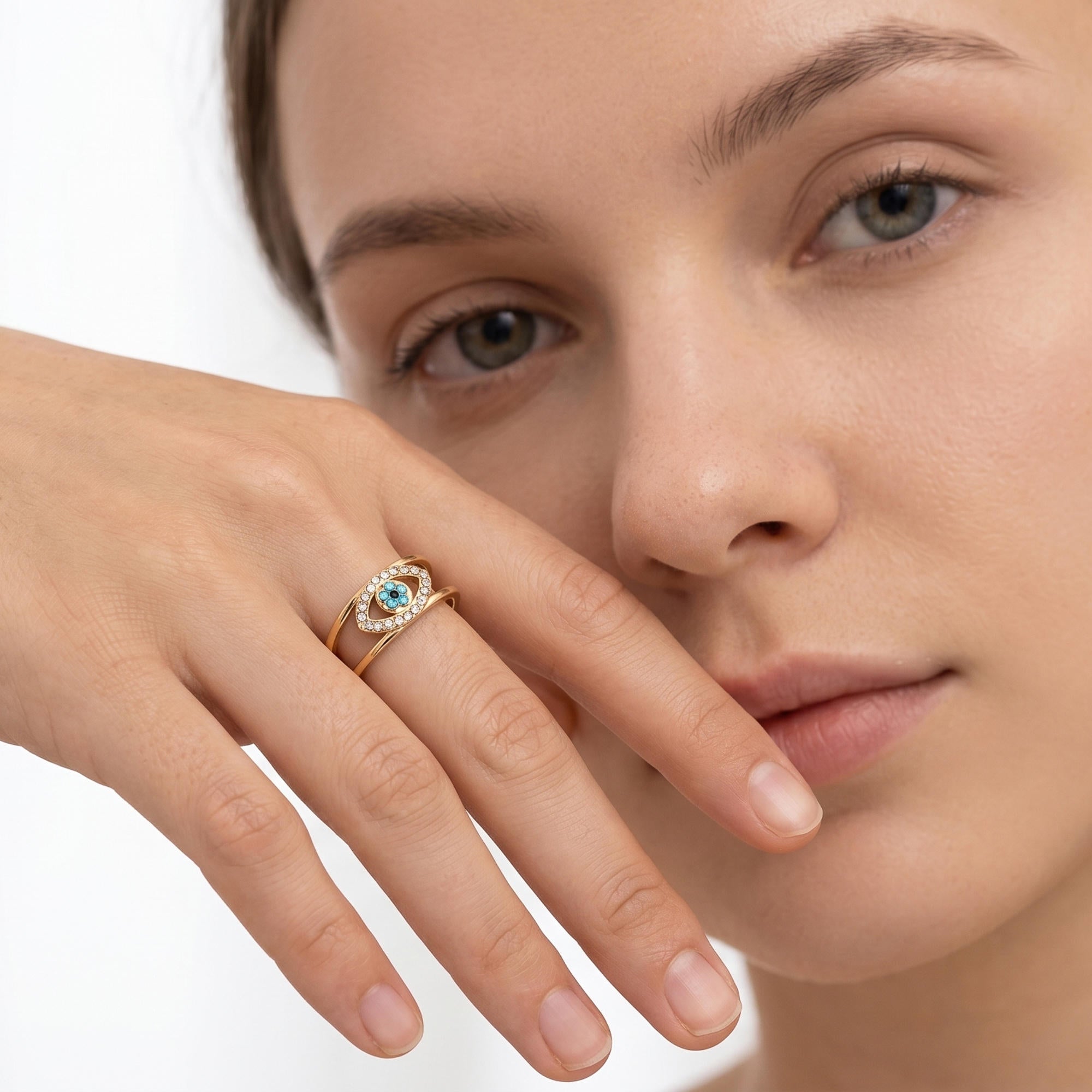 Anillo ajustable ojo con cristales 8mm