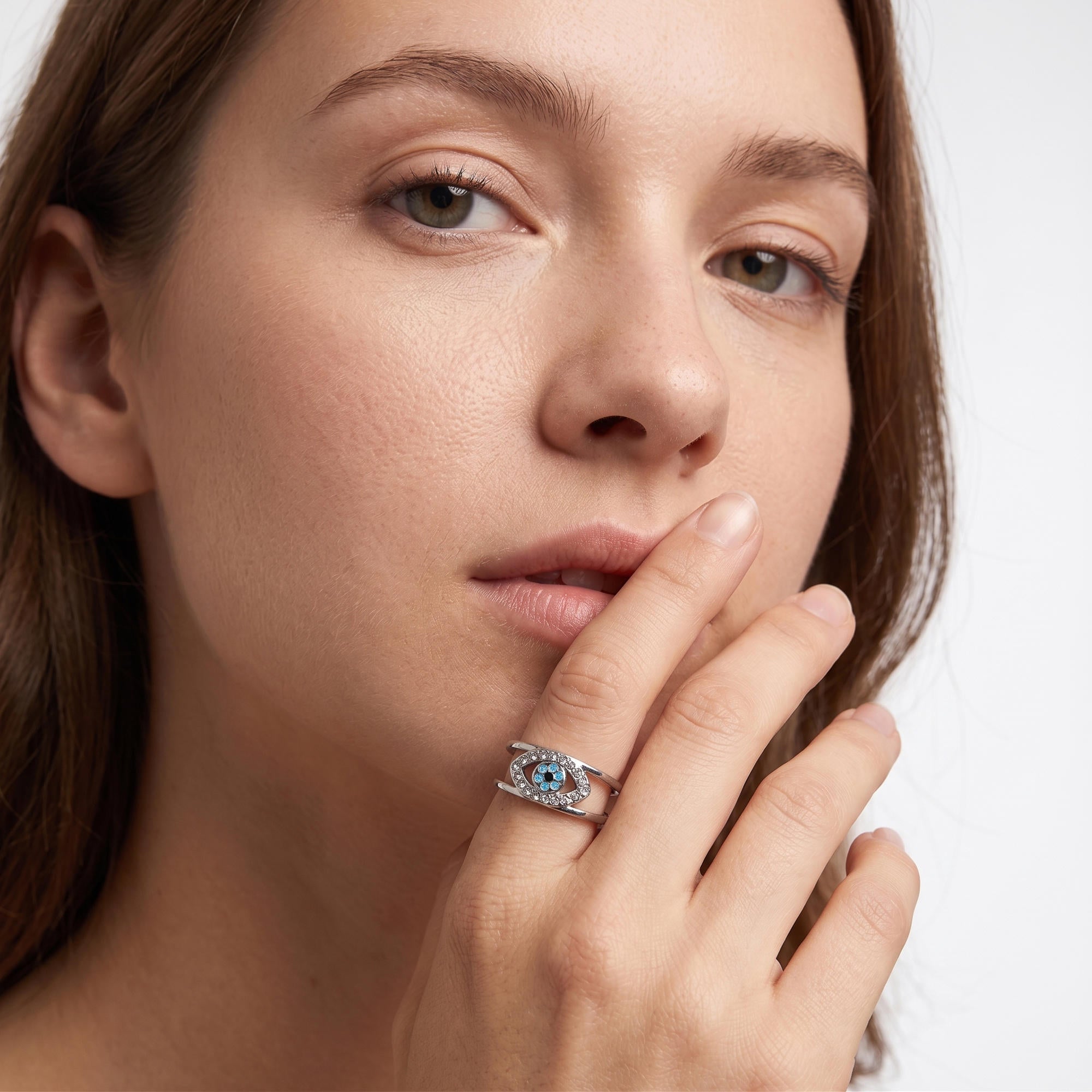 Anillo ajustable ojo con cristales 8mm