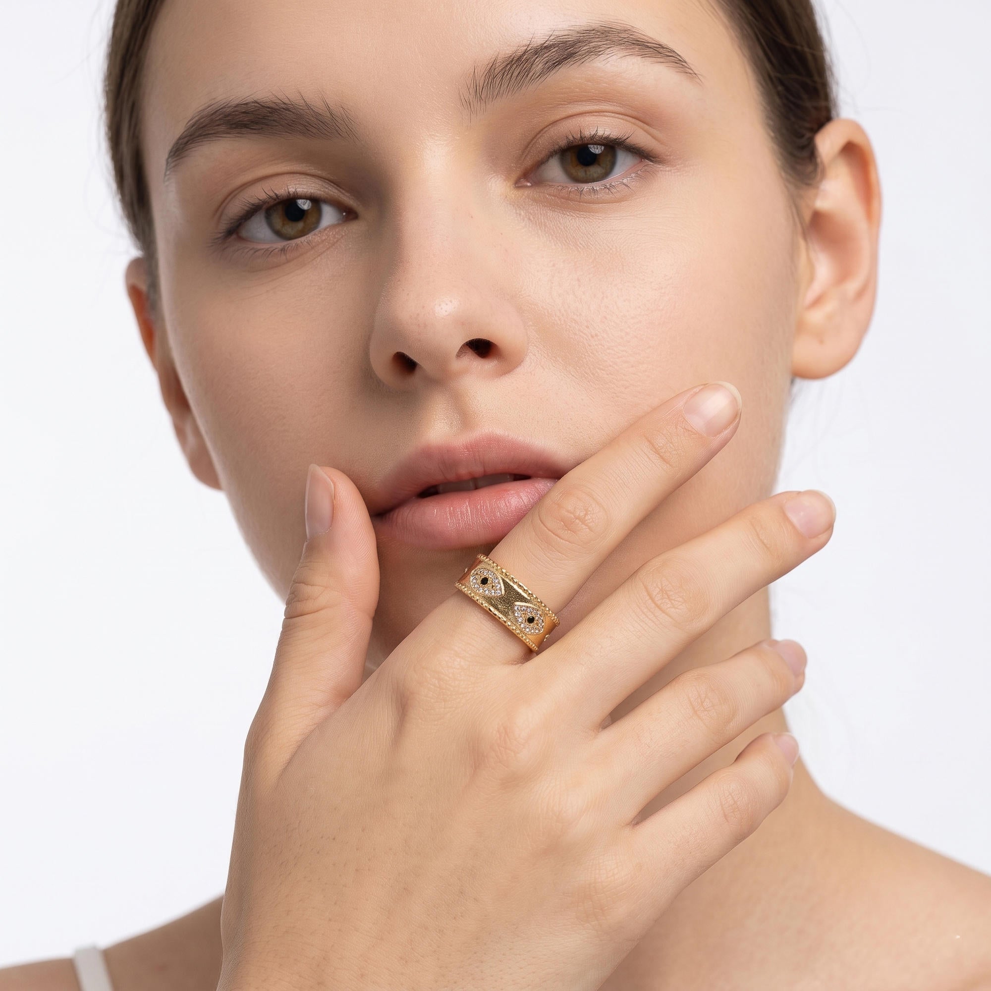 Anillo ajustable ojitos con cristales incrustados 12mm