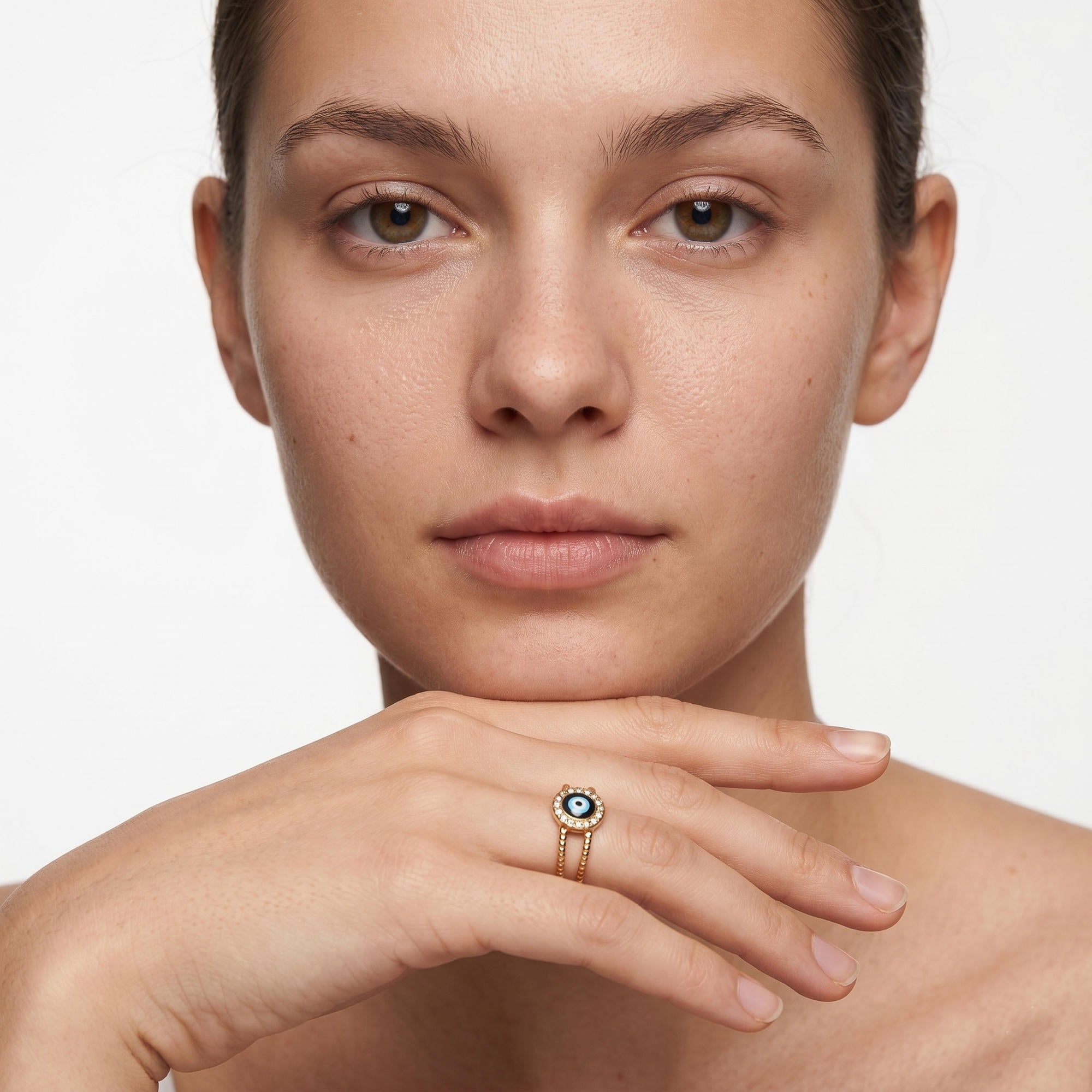 Anillo ajustable ojo redondo con cristales 8mm