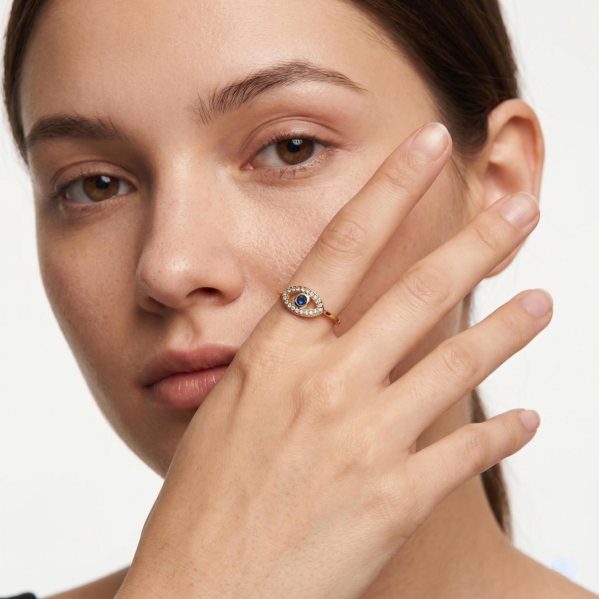 Anillo ajustable ojo con cristales 8mm