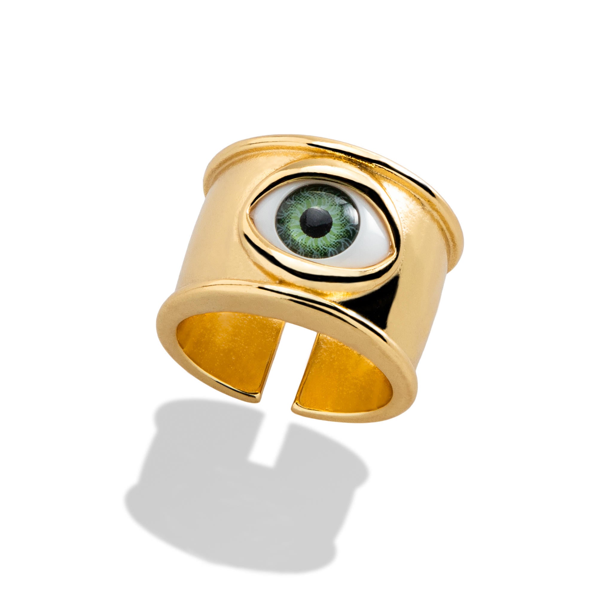 Anillo ancho ojo realista verde 15mm