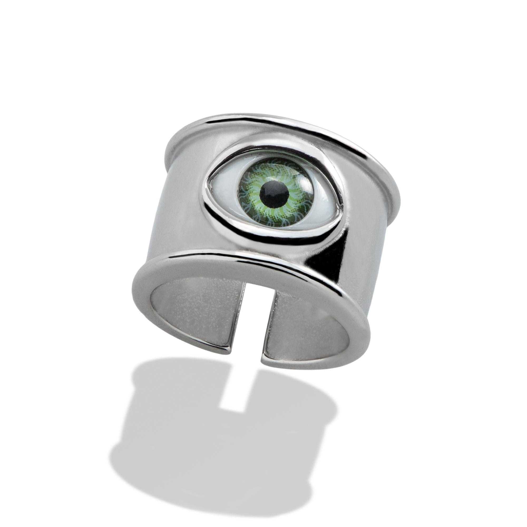 Anillo ancho ojo realista verde 15mm