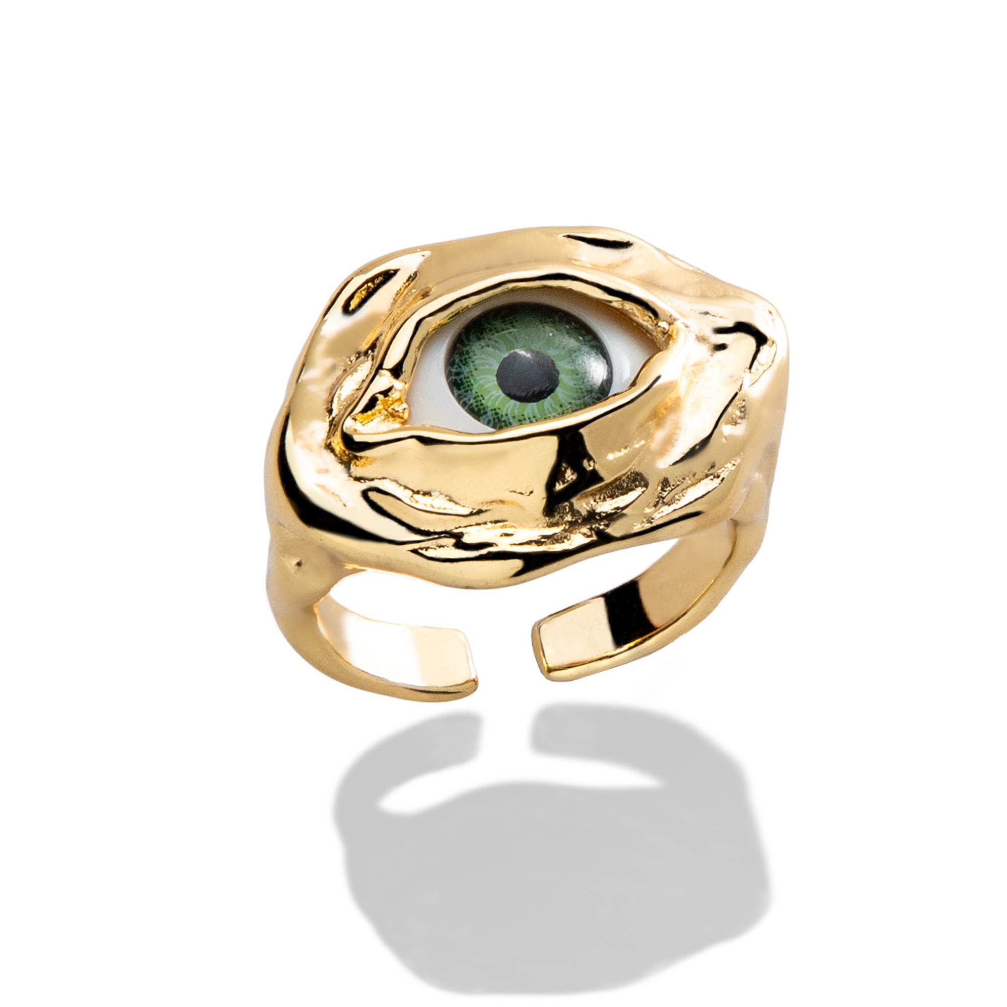 Anillo ajustable ojo realista verde martillado 17mm