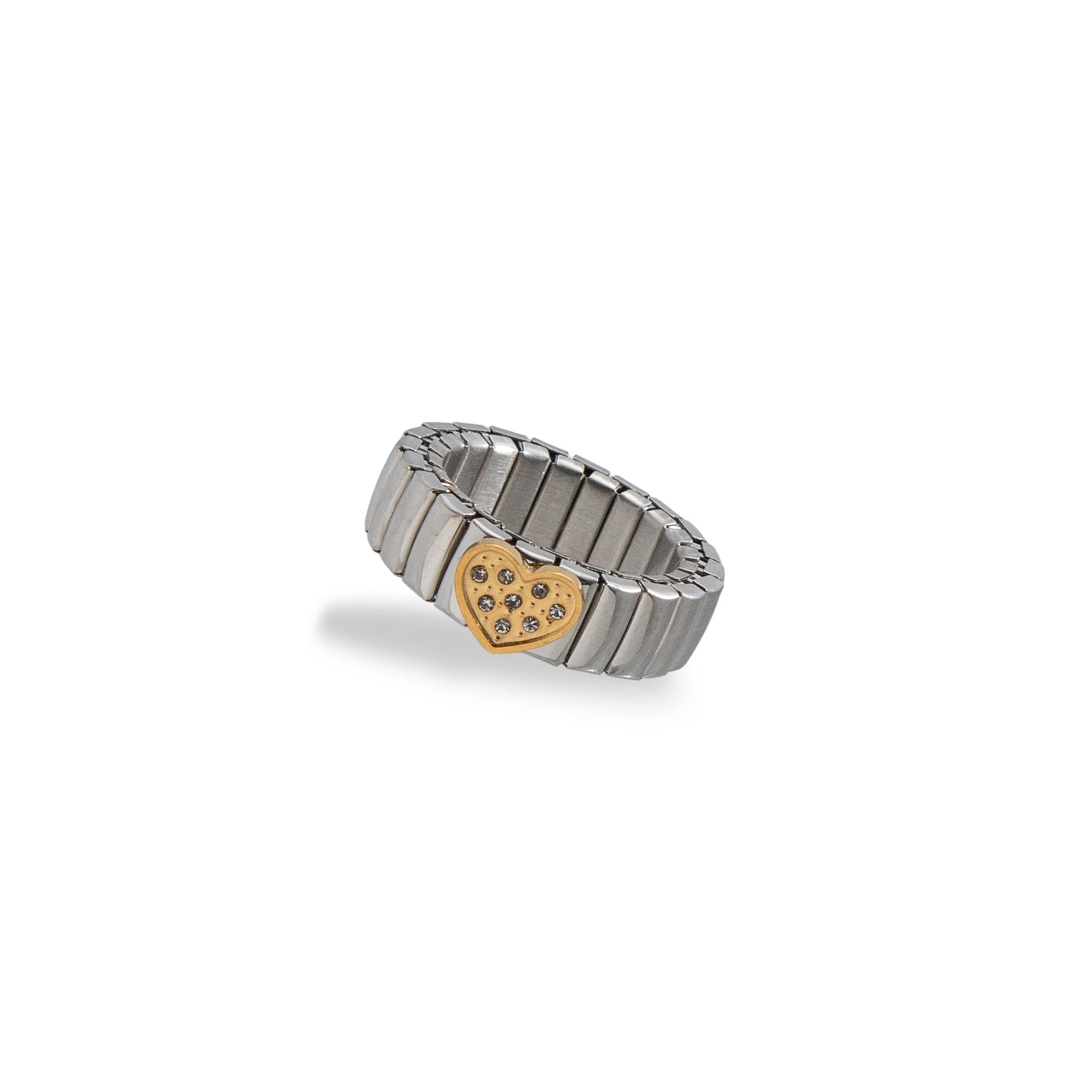 Anillo de expansion con eslabones 1x1 corazon con microcirconias 7mm