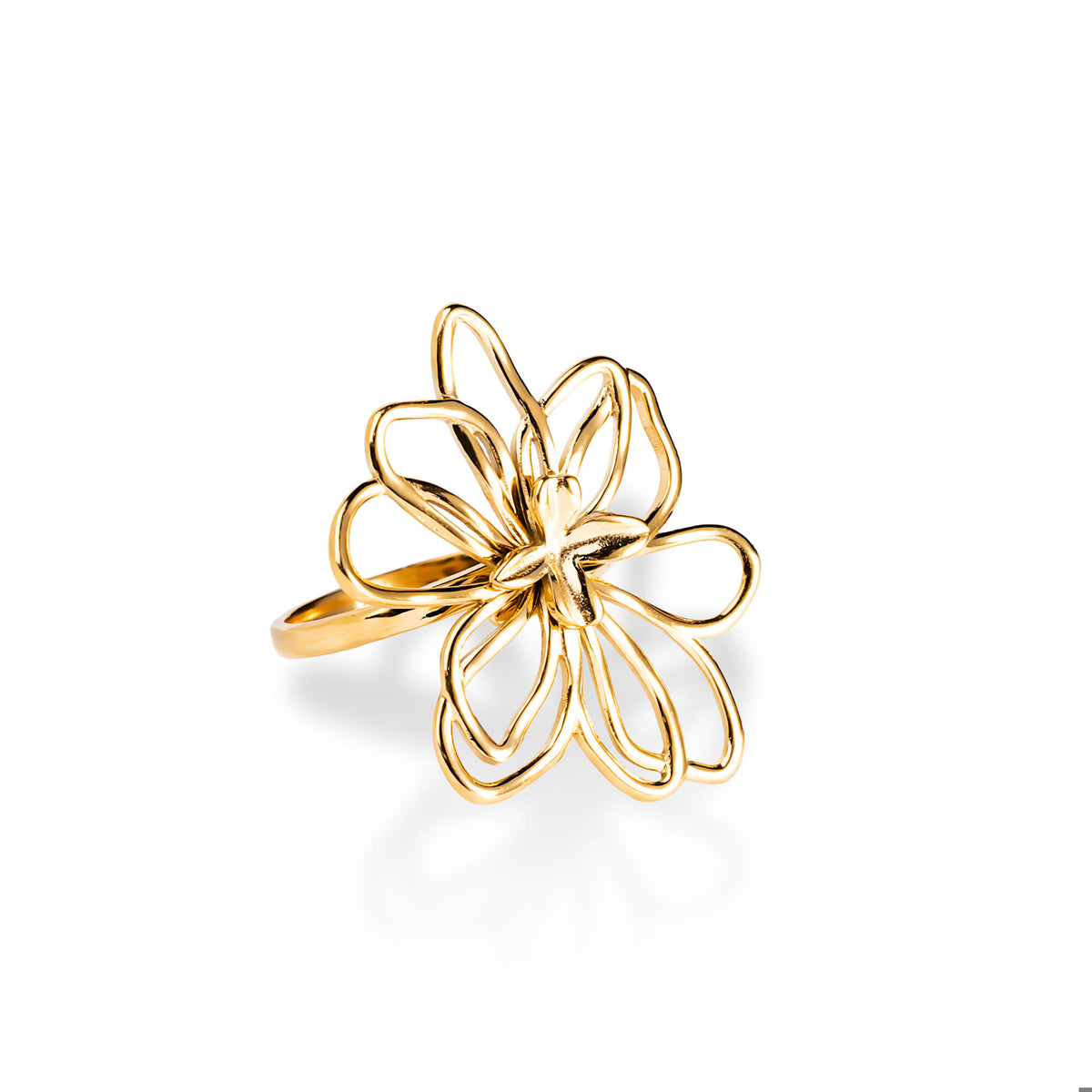 Anillo ajustable silueta de flor asimetrica 30mm