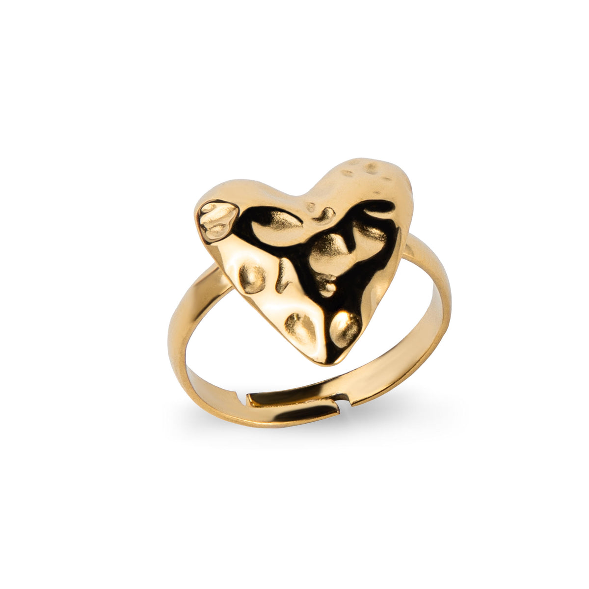 Anillo ajustable de corazon martillado 20mm