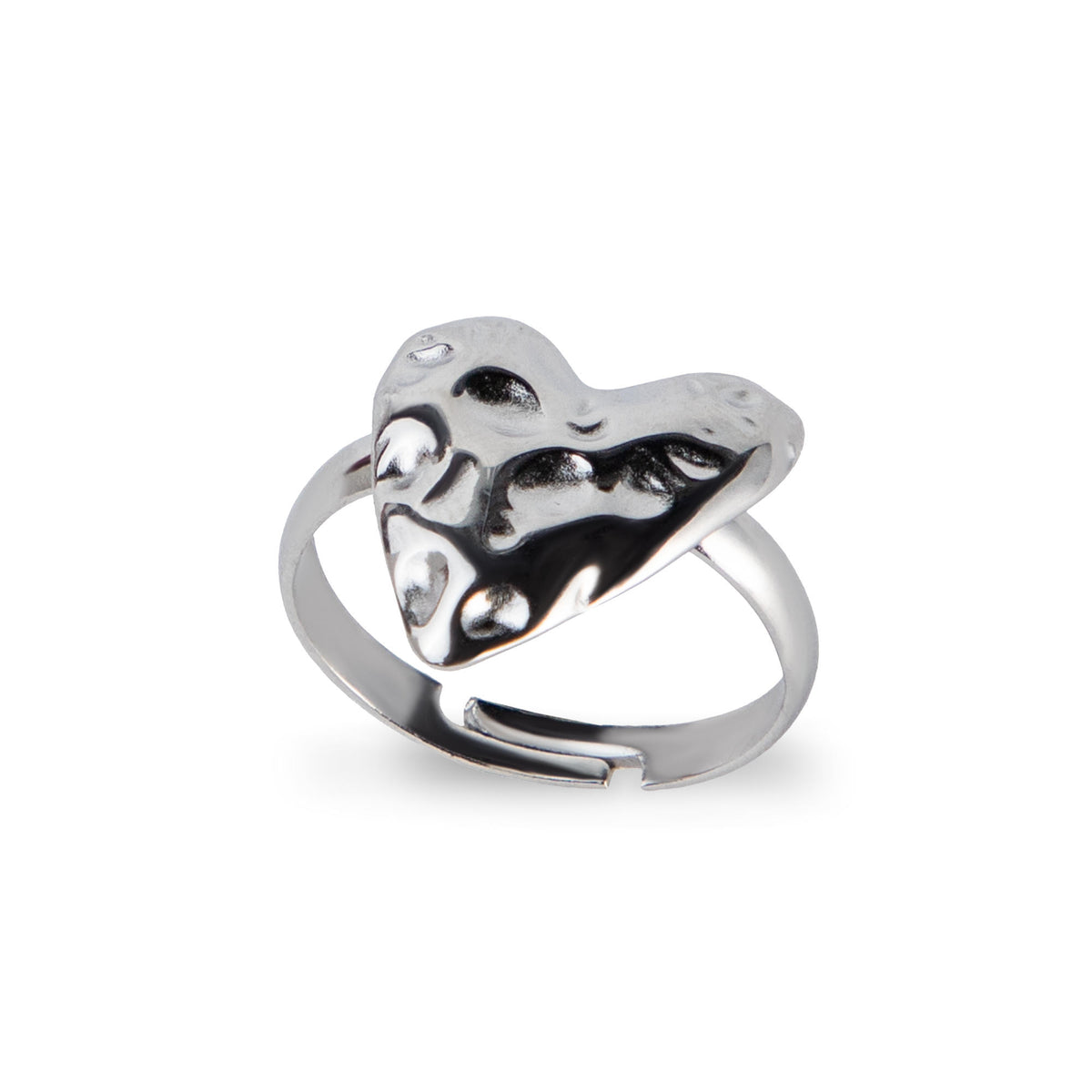 Anillo ajustable de corazon martillado 20mm