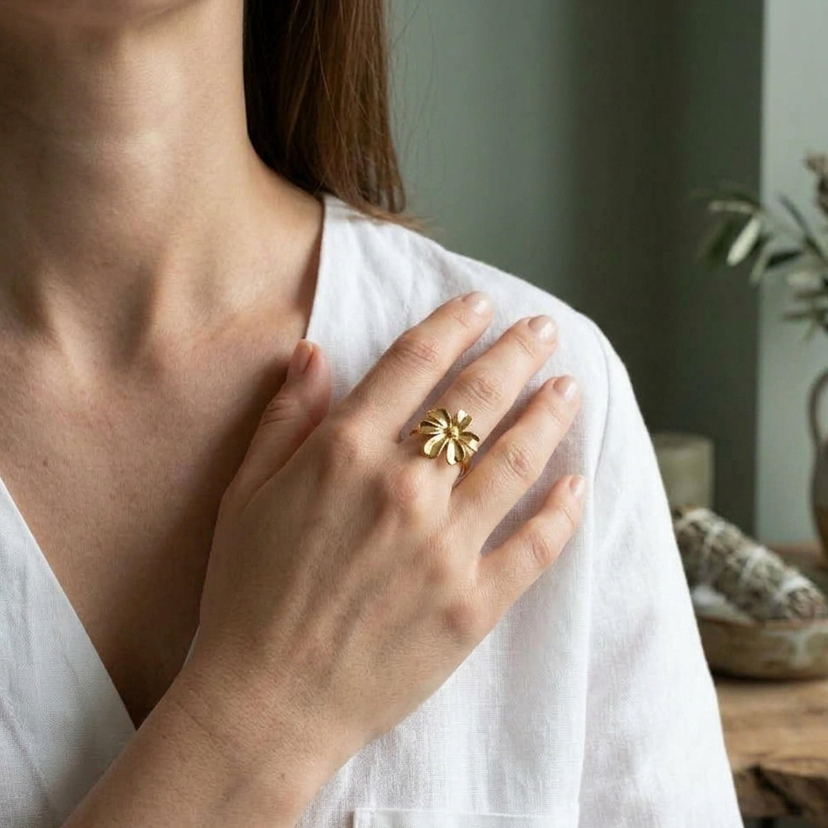 Anillo ajustable de flor de 6 petalos 18mm