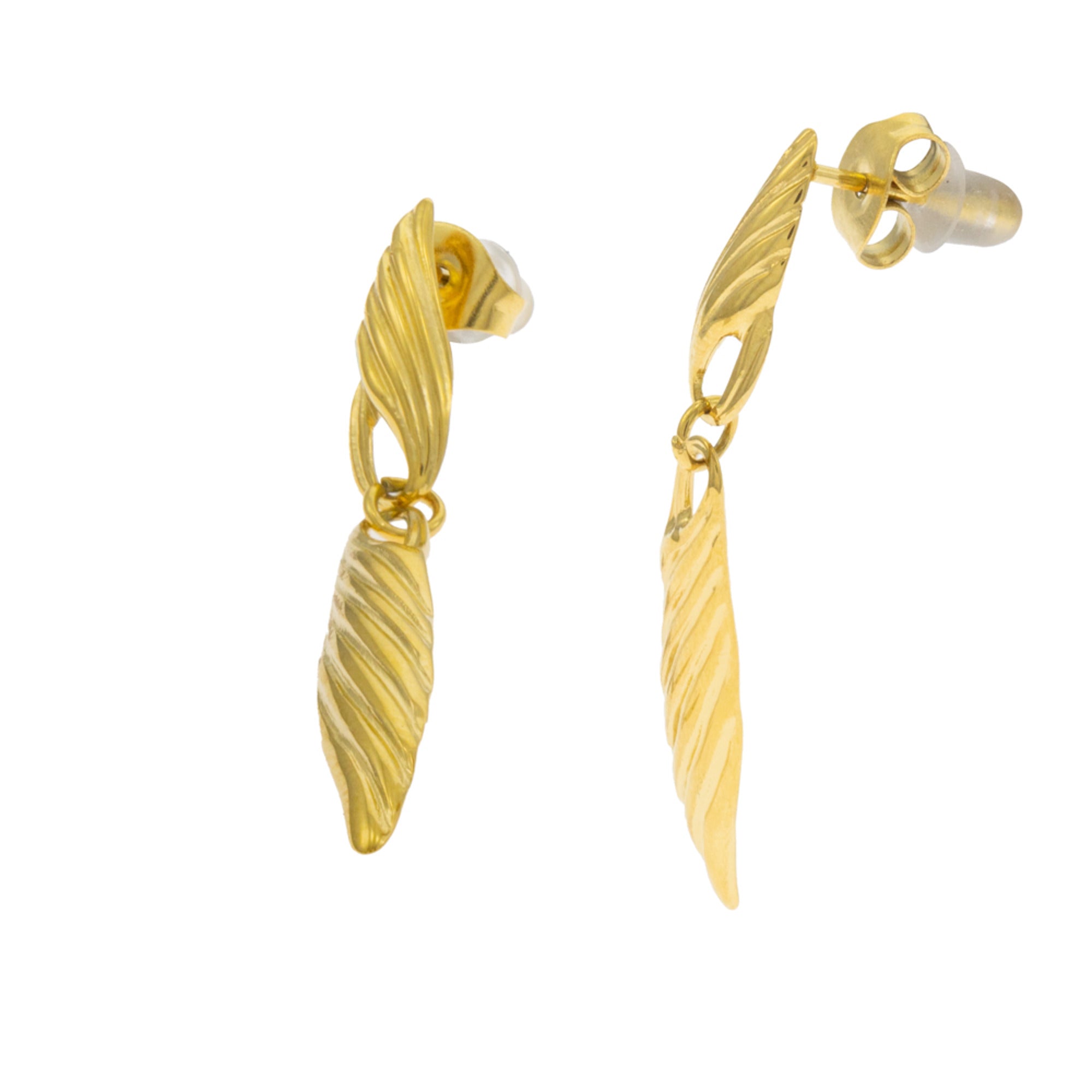 Arete Largo con Colgante Pluma Texturizada 37MM DORADO