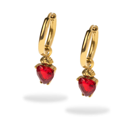 Huggies con colgante Sagrado Corazon en cristal rojo 24mm