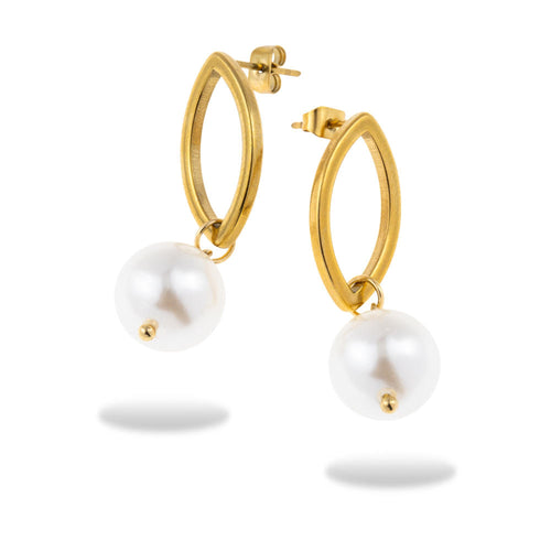 Arete con figura marquise y colgante de perla 40mm