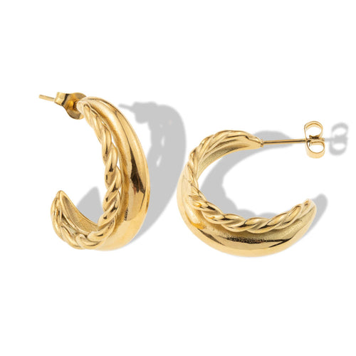 Media arracada doble con acabado liso y trenzado 25mm