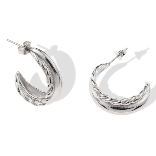 Media arracada doble con acabado liso y trenzado 25mm