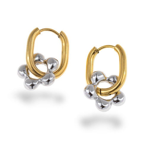 Arracada tubular ovalada con colgante de flor 24mm