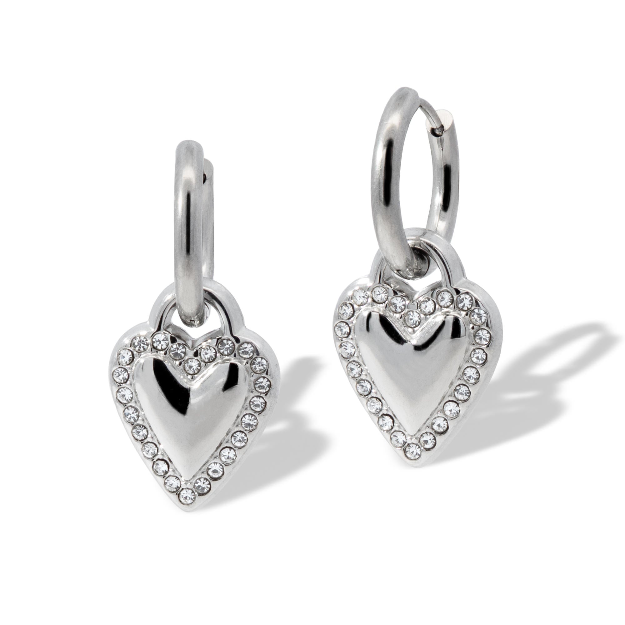 Huggies con colgante de corazon con cristales 32mm