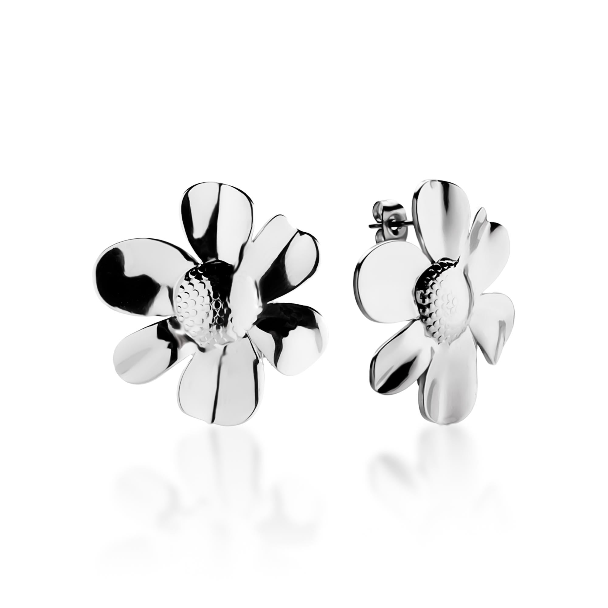 Arete flor 6 petalos liso 32mm