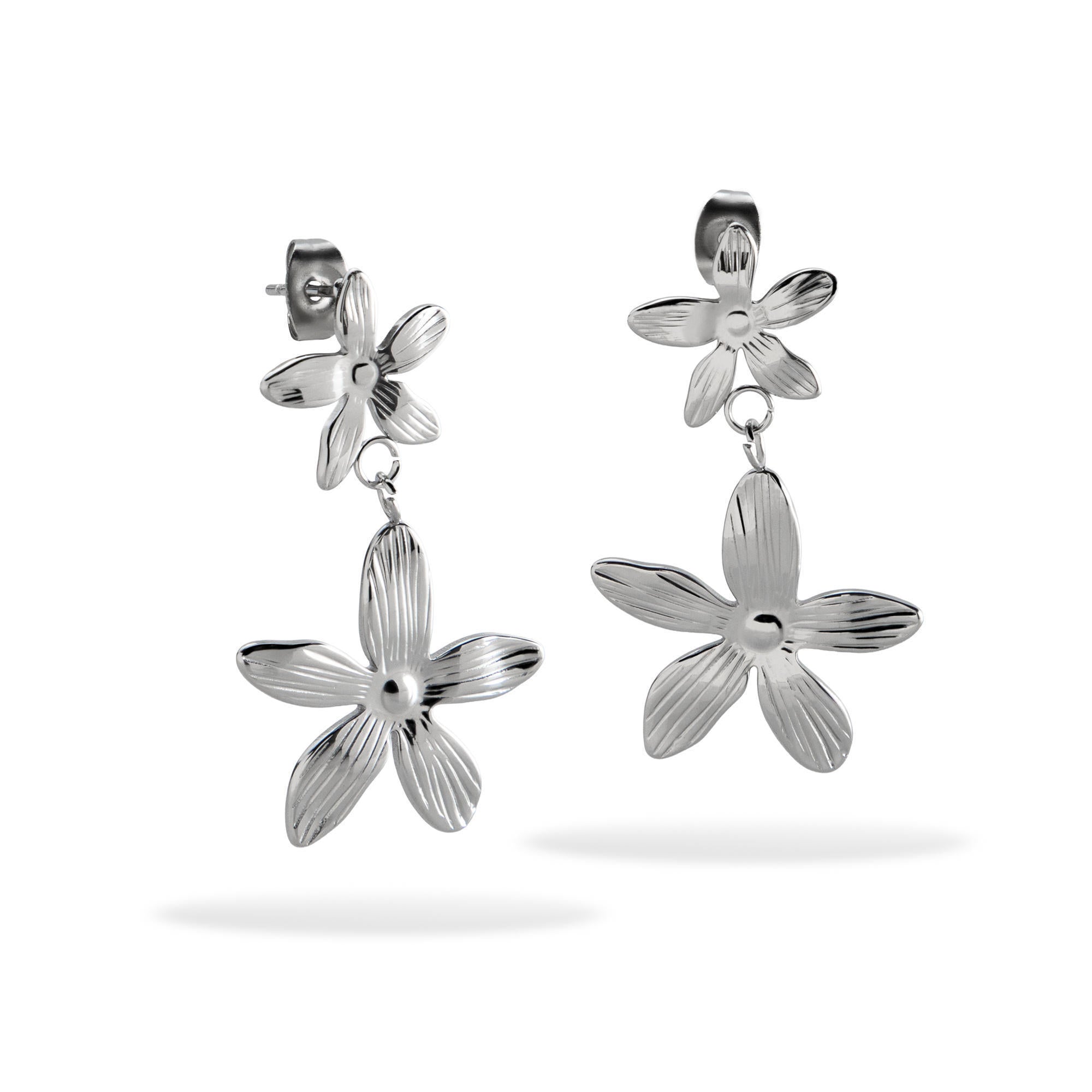 Arete flor colgante petalo texturizados 38mm