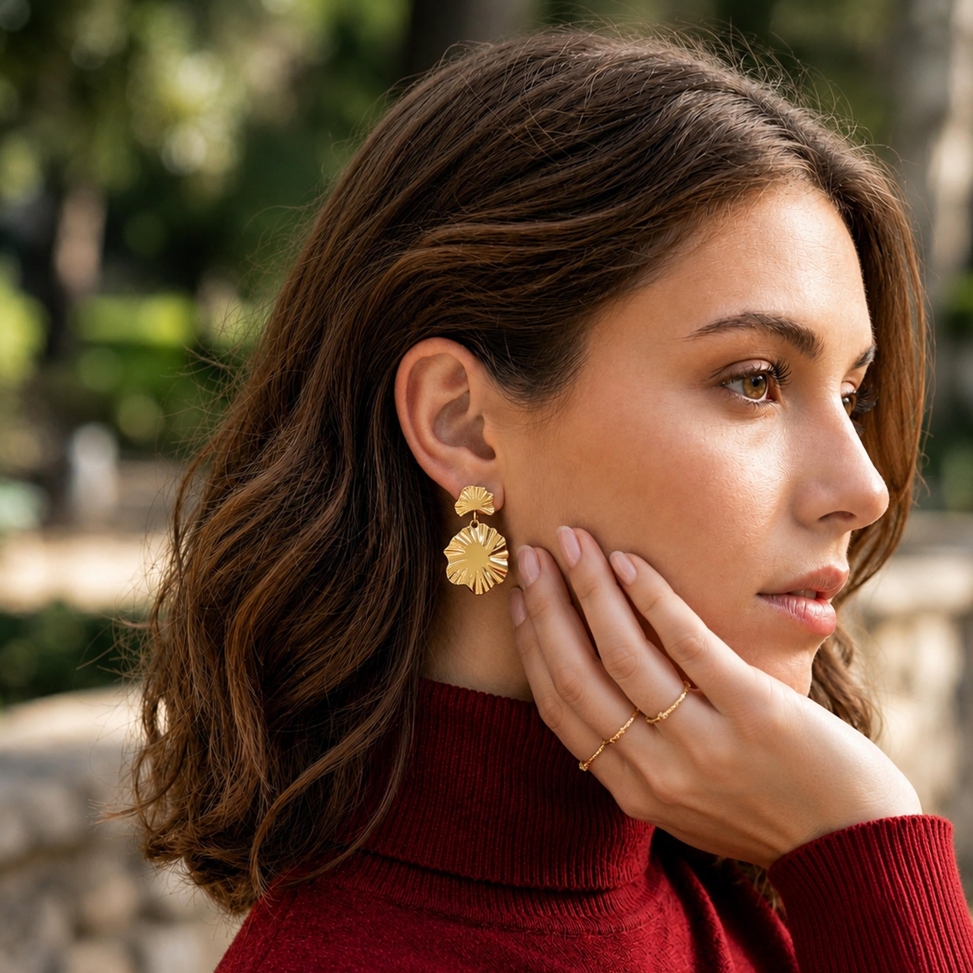 Arete flor colgante plisado 30mm