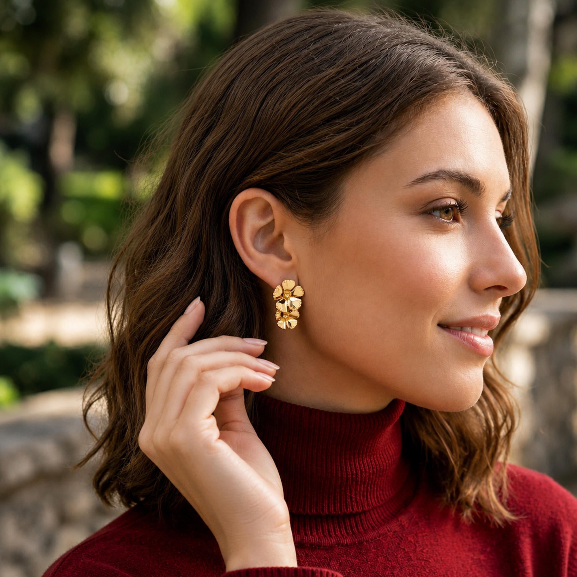Arete flor colgante de 5 petalos lisa 25mm