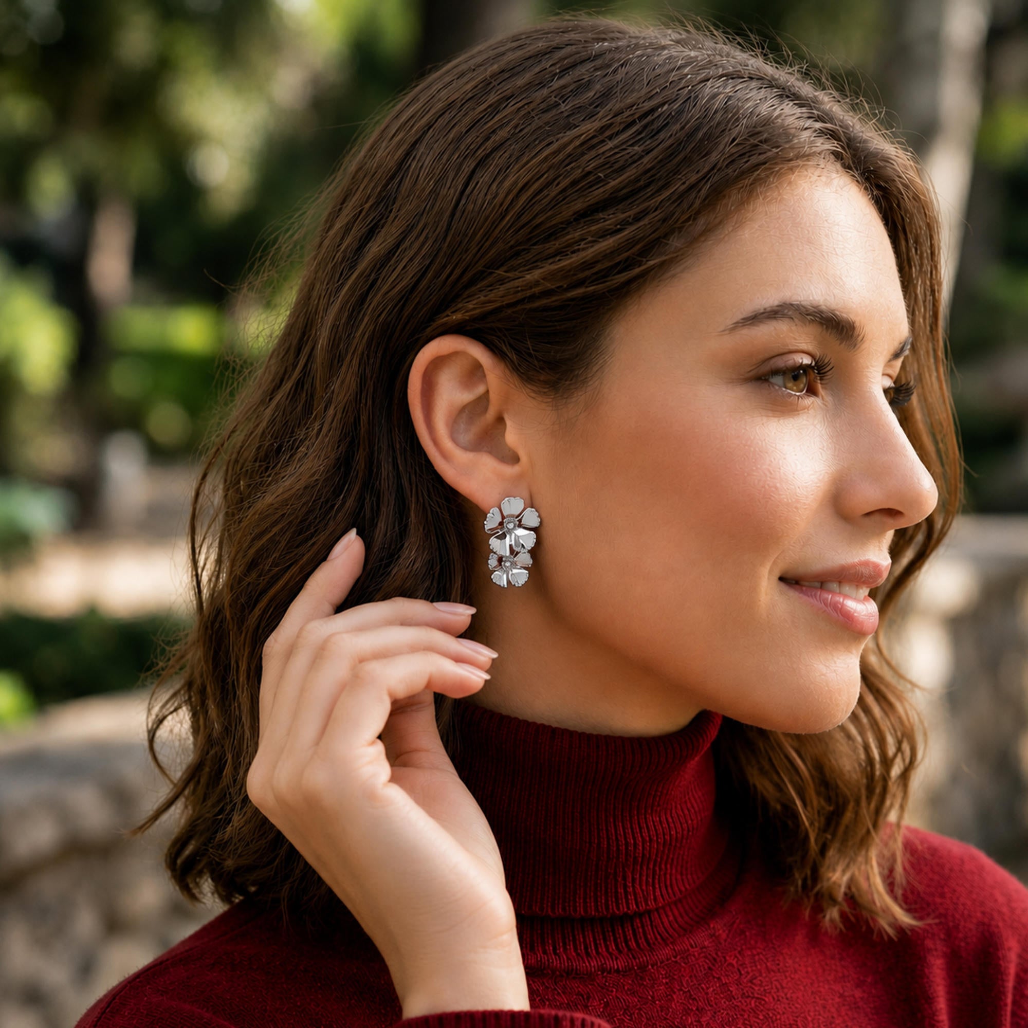Arete flor colgante de 5 petalos lisa 25mm