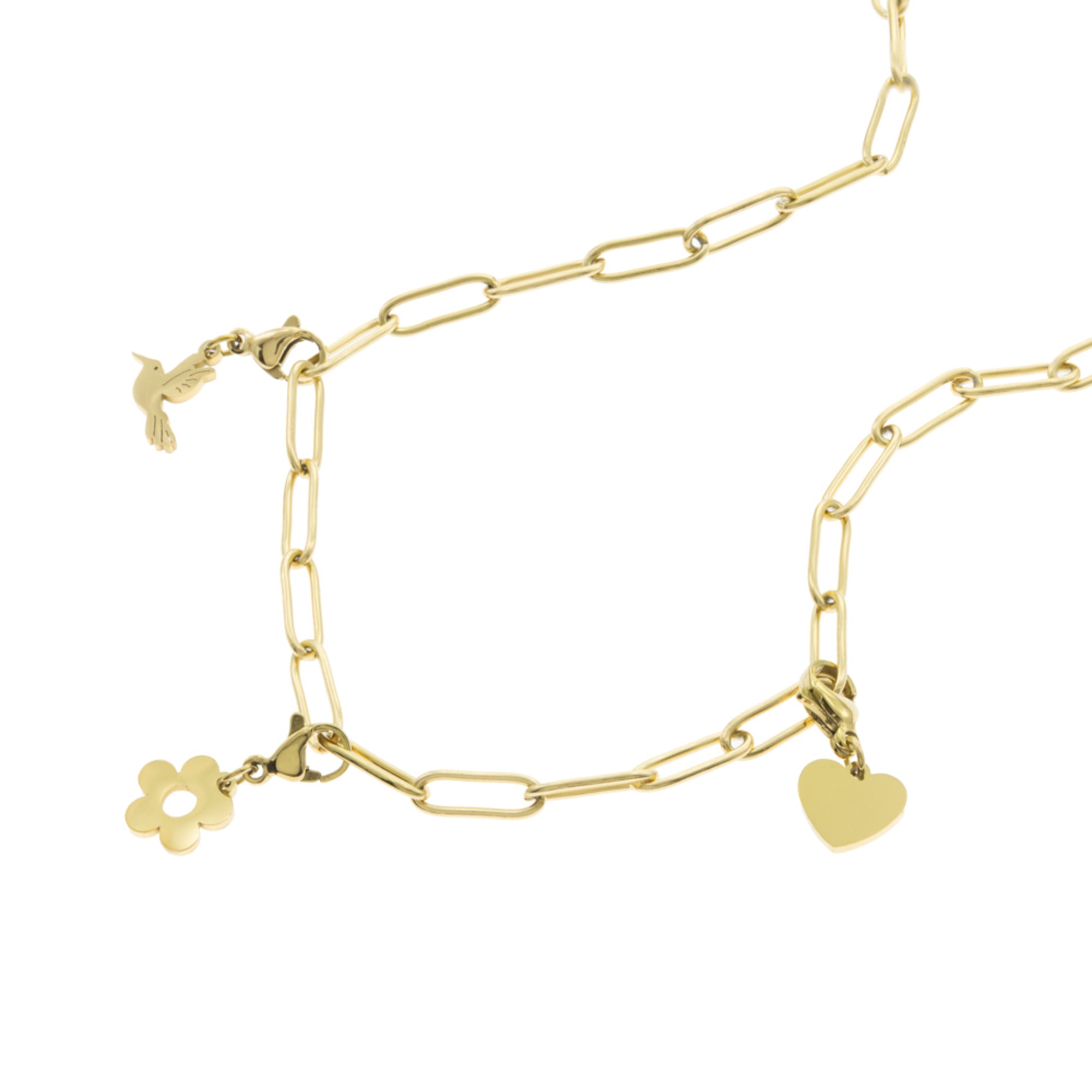 Collar Colibri con Corazon y Flor 45CM Dorado