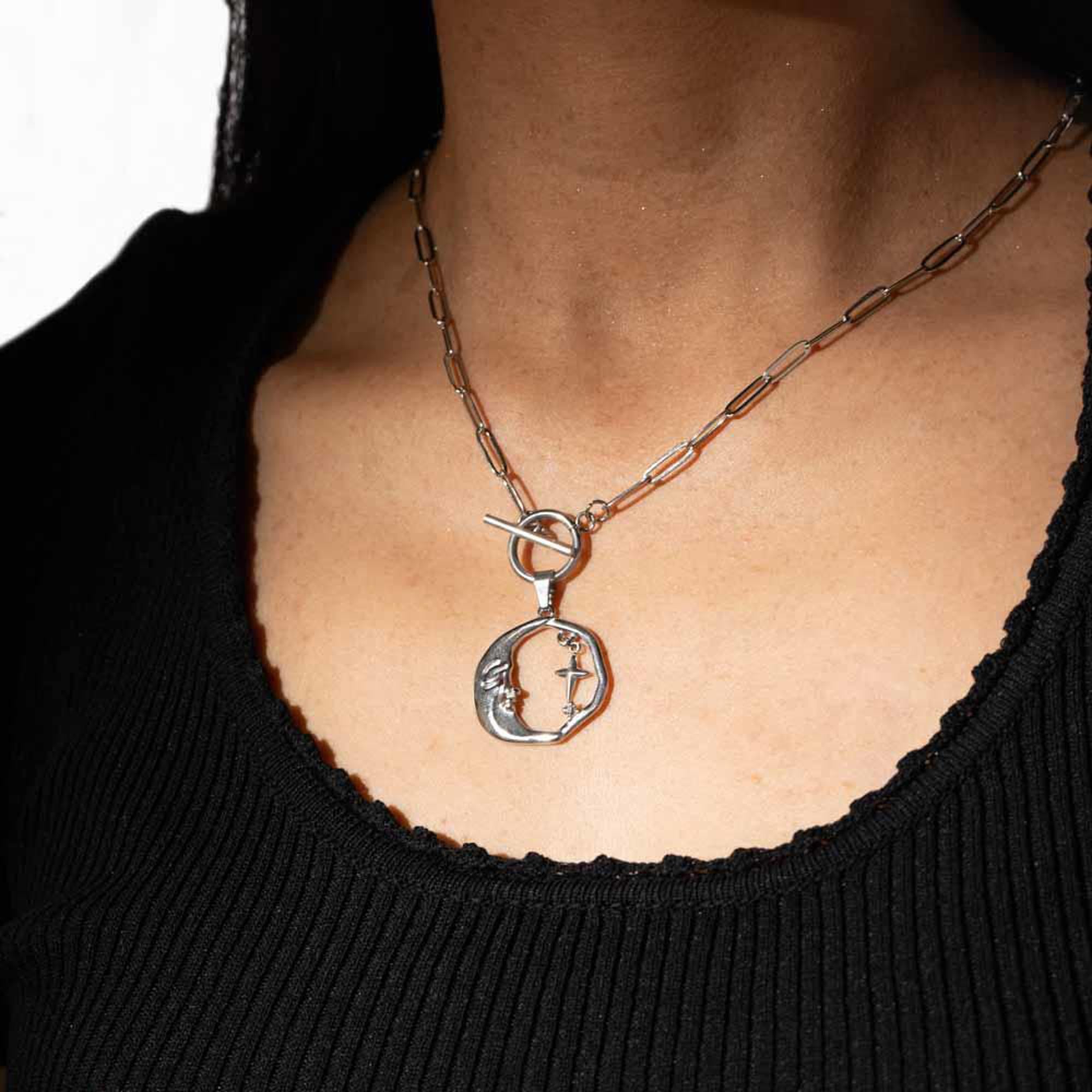 Collar dije redondo luna estrella cristal 70cm