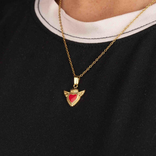 Collar sagrado corazon esmaltado con alas 45-50cm