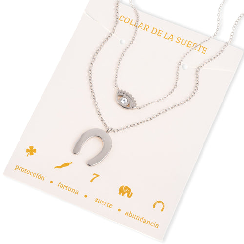 Collar doble con herradura y ojo turco 55-60cm