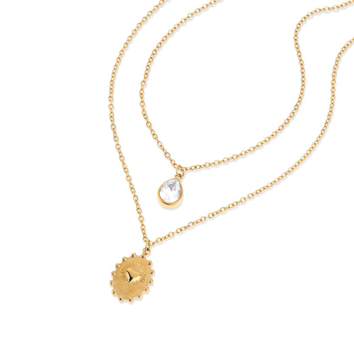 Collar doble con medalla Sagrado Corazon y cristal 55-60cm