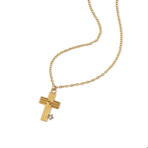 Collar de cruz lineas y cristal 45-50cm