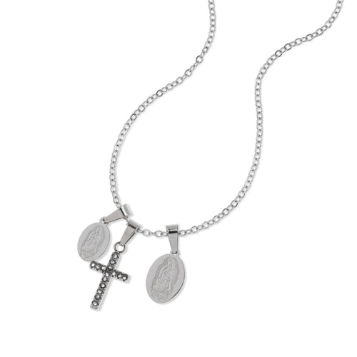 Collar doble virgen de guadalupe cruz cristal 60-65cm